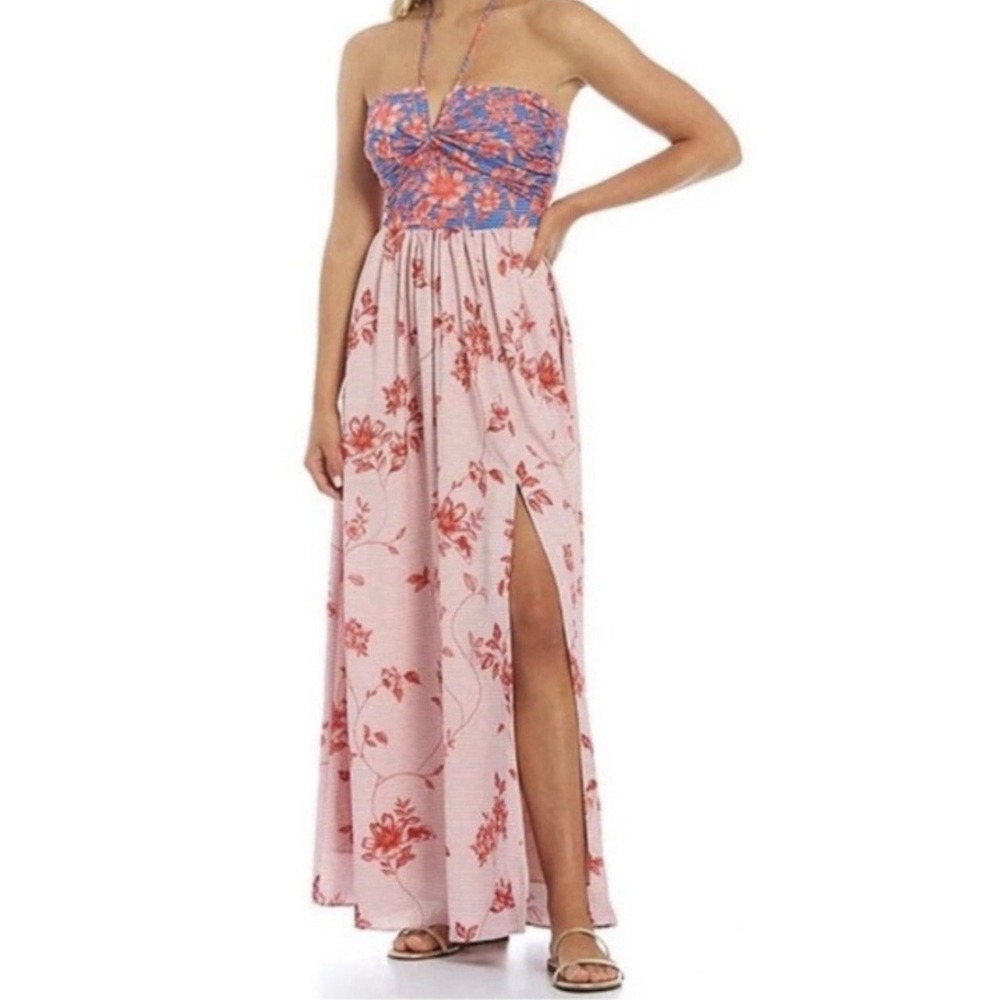 Belle Badgley Mischka Women's Size 8 Delaney Floral Halter Neck Long Dress